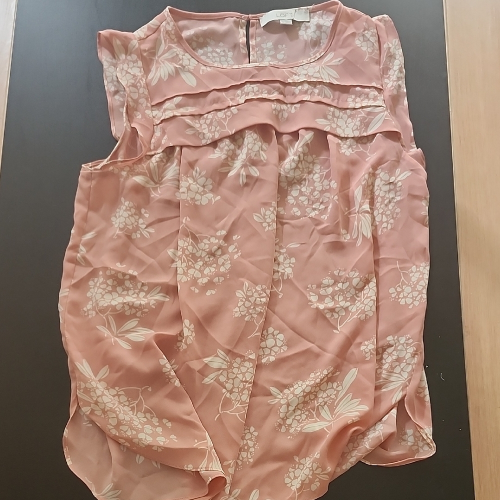 LOFT Blush Floral Ruffle Blouse